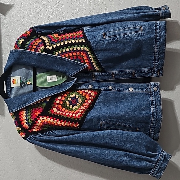 FARM Rio Jackets & Blazers - Farm Rio Crochet Embroidered Denim Jacket